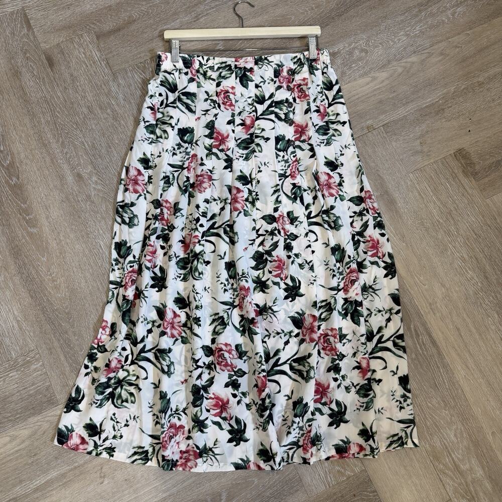 The Kooples Floral Silk Skirt Midi Size 3 USA 8-10 Ivory